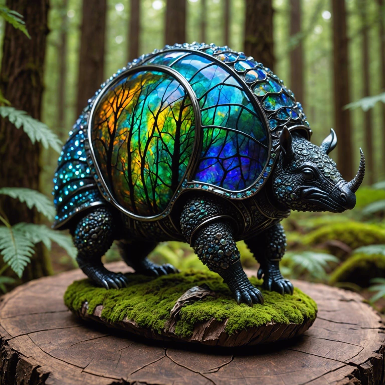 Black Opal Crystal Armadillo in Ethereal Forest