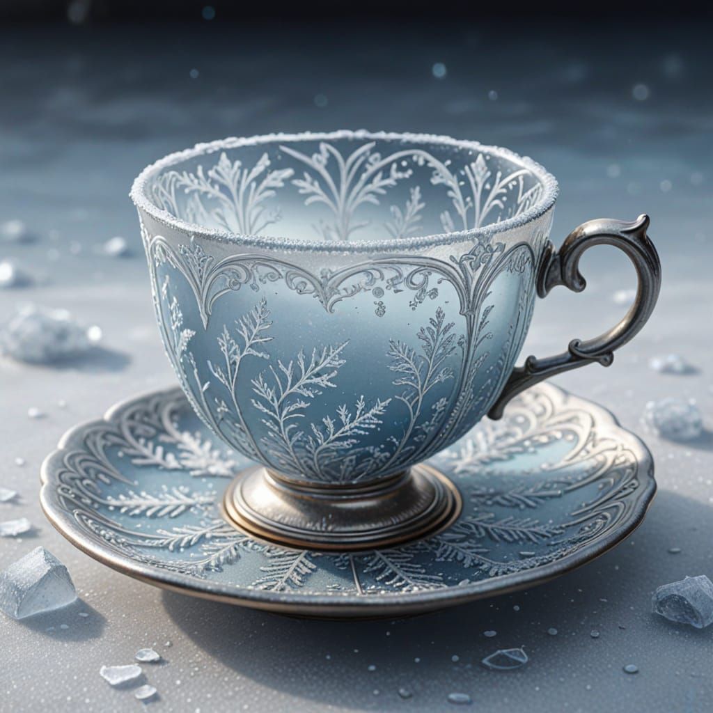 Ethereal Teacup on Frozen Surface, Fantasy Art
