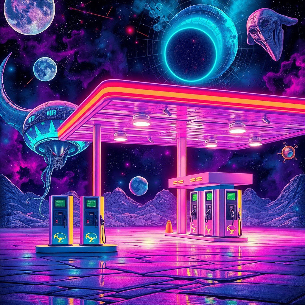 Psychedelic Alien Gas Station by Pablo Amaringo