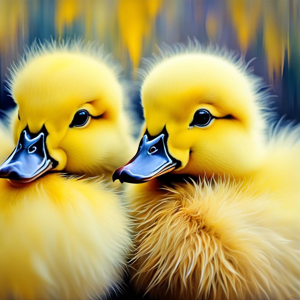 Fluffy Yellow Ducklings with Soulful Eyes, Abstract Art