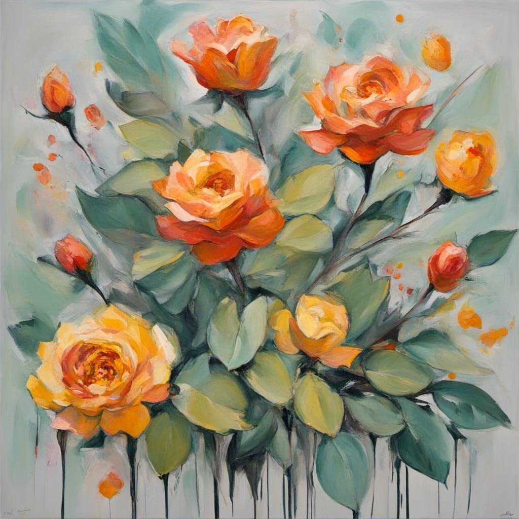 Surreal Abstract Spring Flower Painting in Bauhaus Fauvism S...