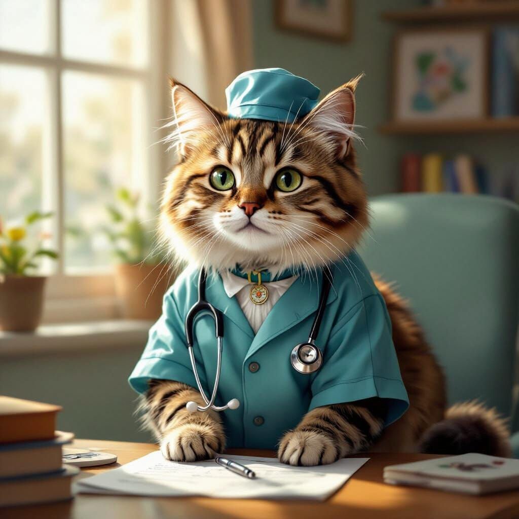 Cute Doctor Cat in Cozy Office