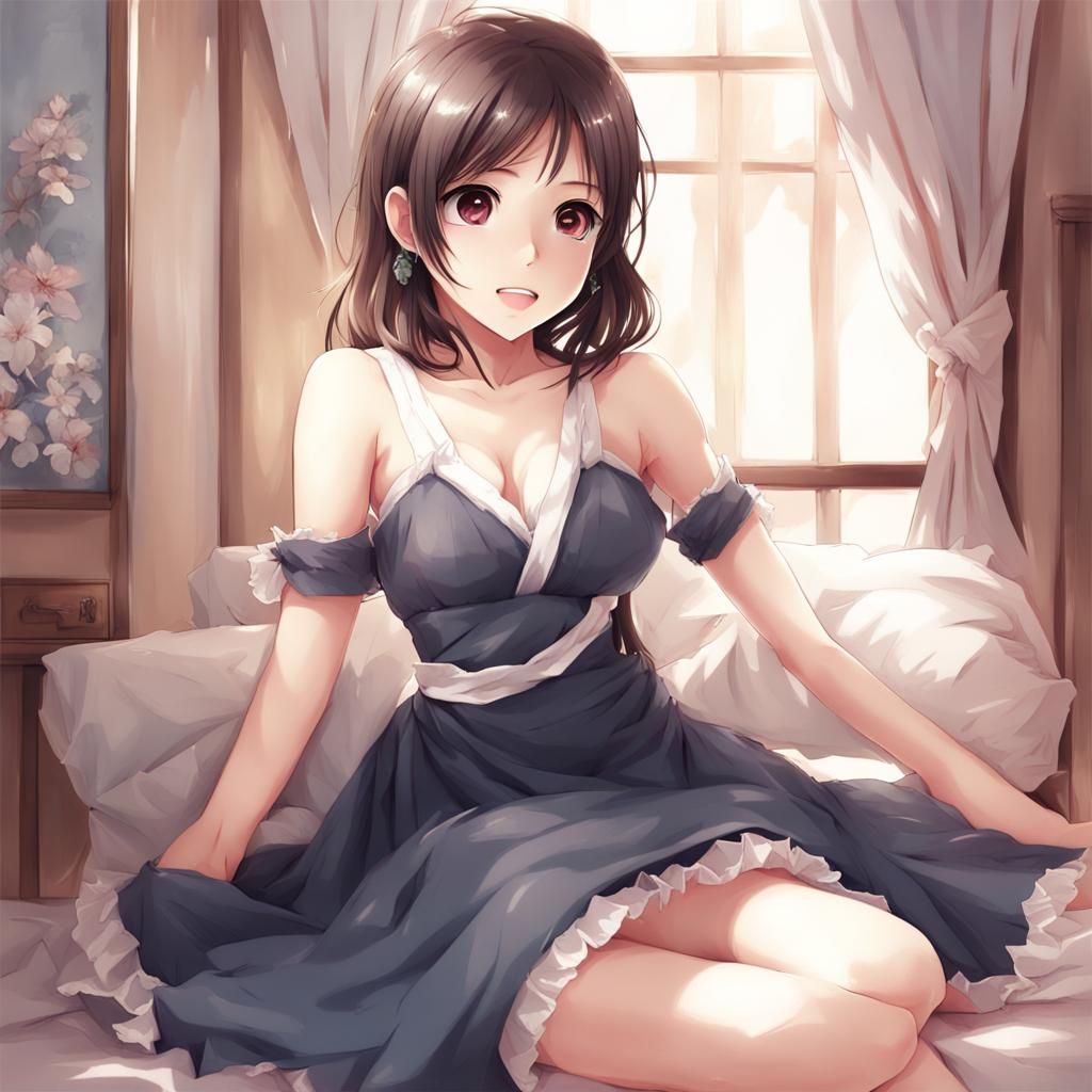 Cute Asian Girl in Anime Style Dress