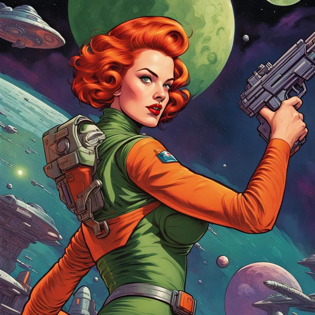 Retro Comic Book Cover: Space Fighter vs. Aliens