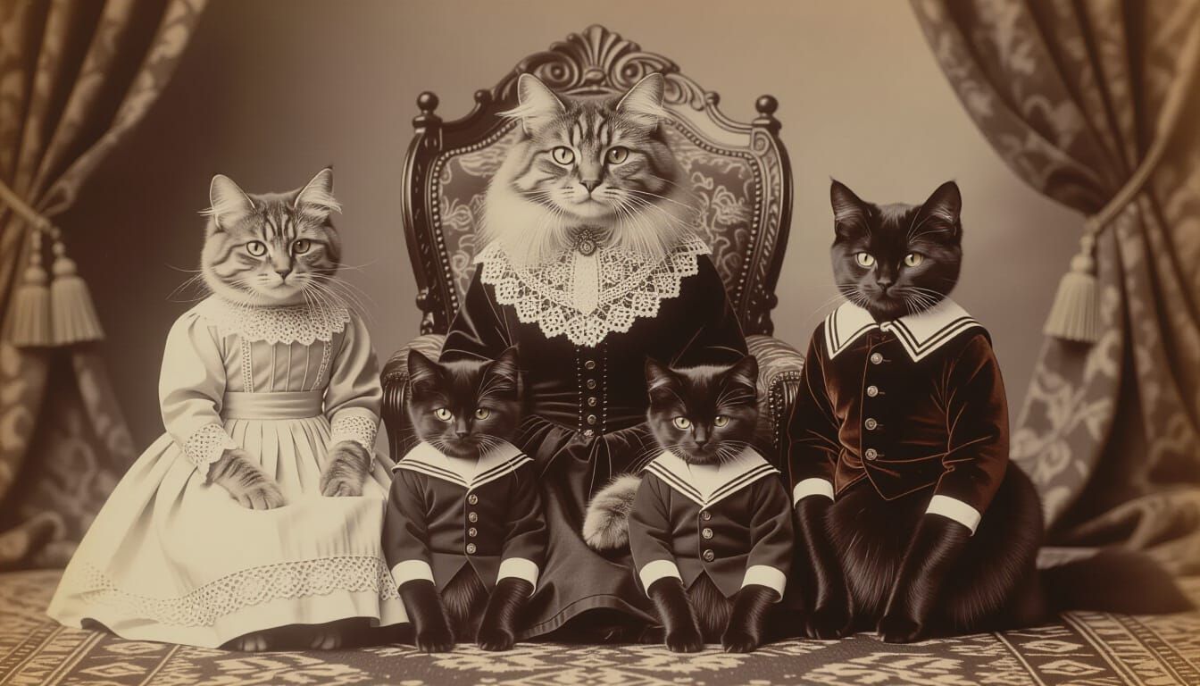 Victorian Cat Family Portrait Photograph