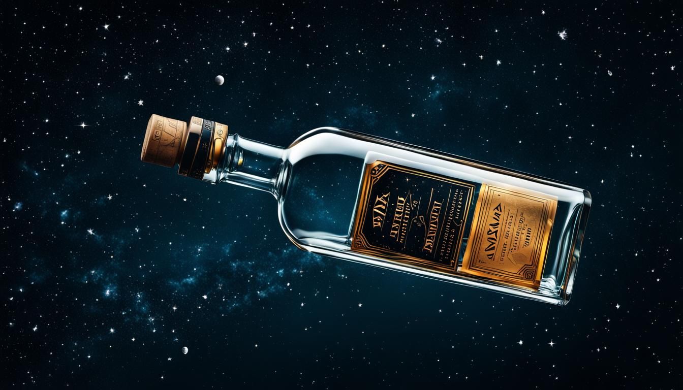 Whisky Bottle Floating in Space: Art Deco Style