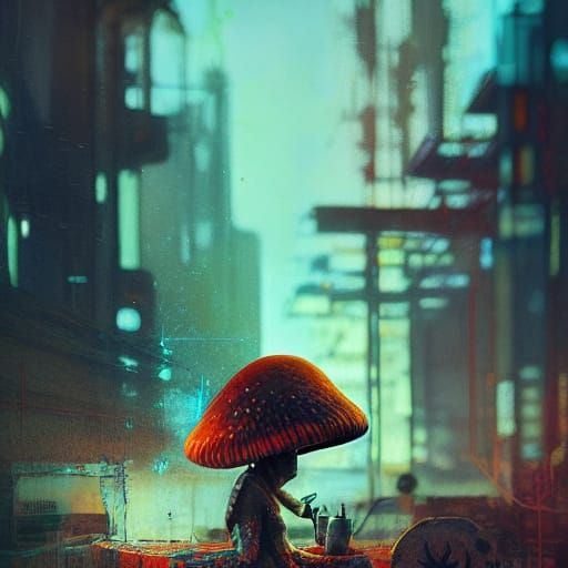 Intergalactic Mushroom Man in Cyberpunk Pop Art