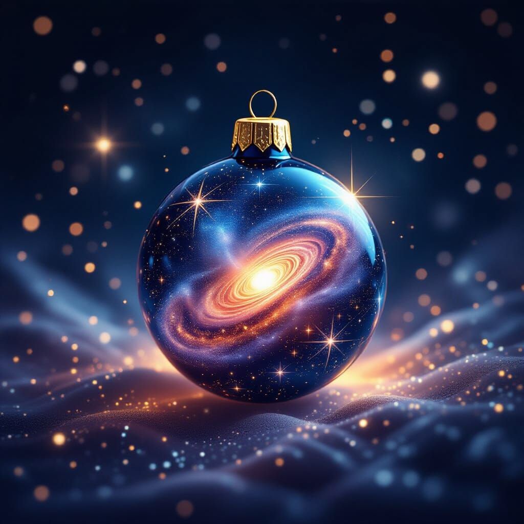 Whimsical Christmas Ornament Amidst Cosmic Nebula