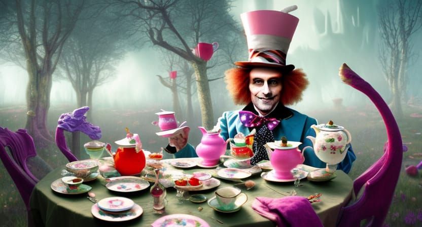 Mad Hatter's Winter Tea Party: Hyperrealistic Dark Fantasy