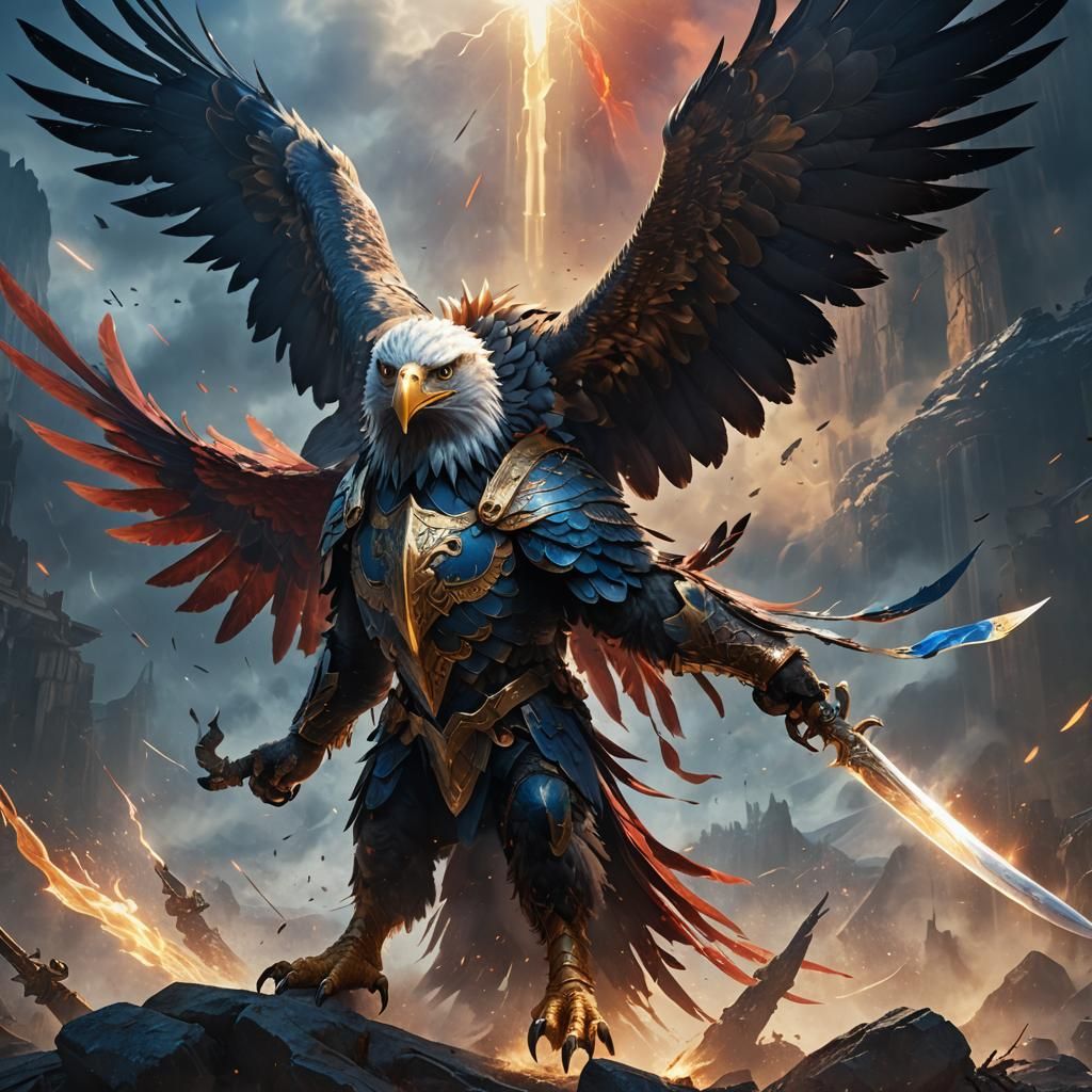 Eagle Warrior with Glowing Sword: Fantasy Concept Art