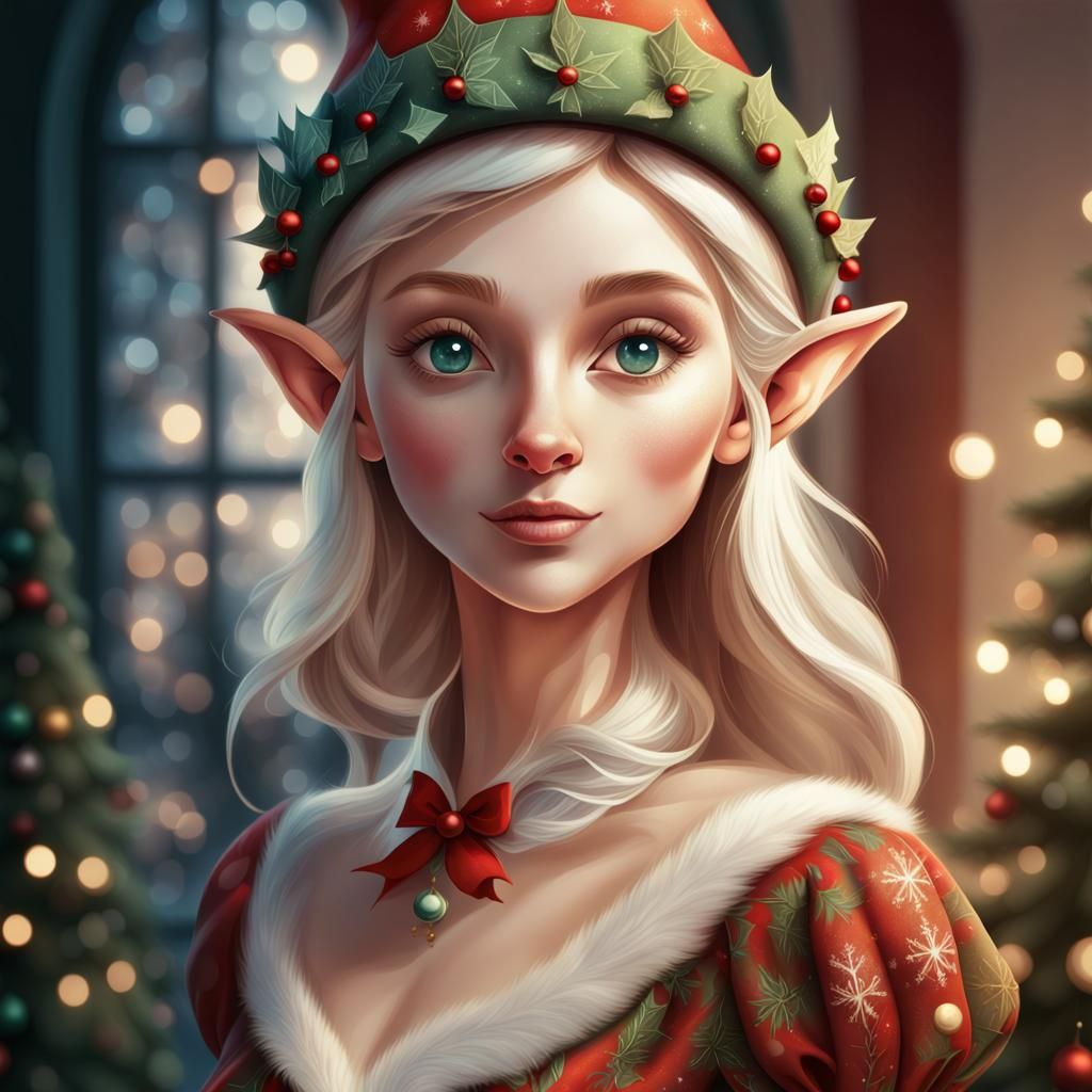 Christmas Elf Portrait in 2D Illustration