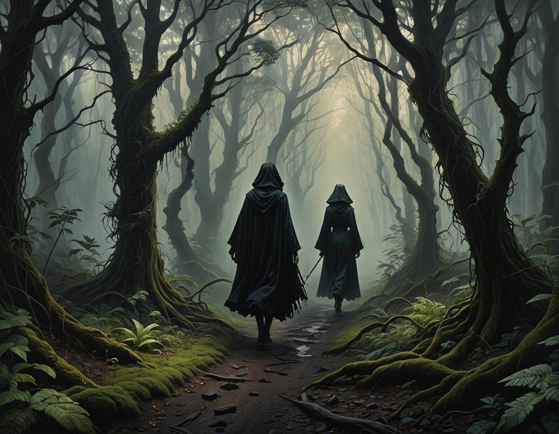 Wandering Woman on a Dark Forest Path