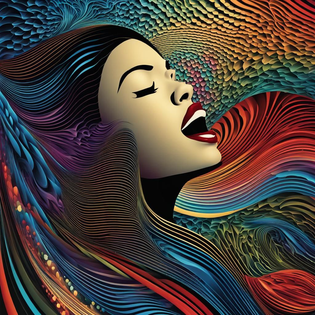 Woman Singing "LOVE WINS" in Abstract Style