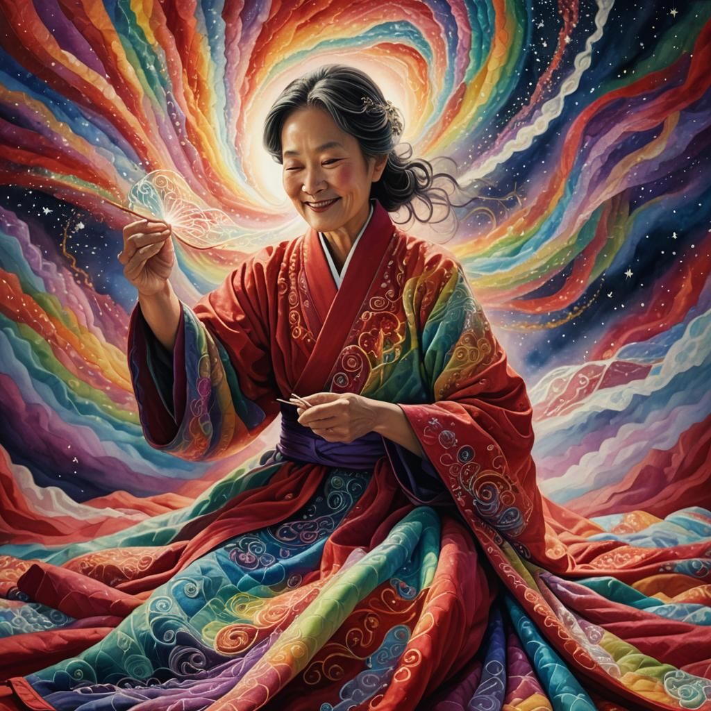 Ethereal Rainbow Quilt Sewing in Golden Light