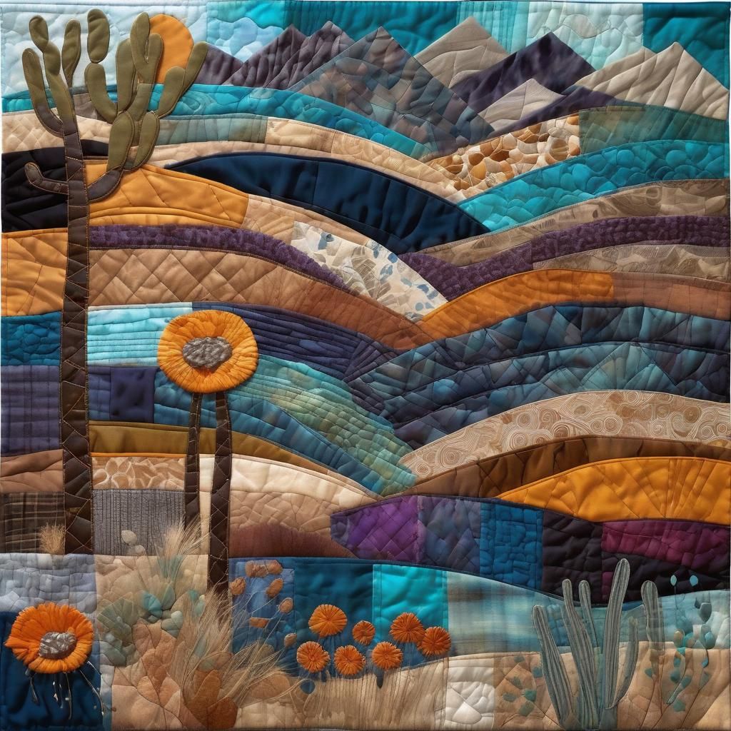 Desert Landscape Art Quilt with Mixed Media Textures