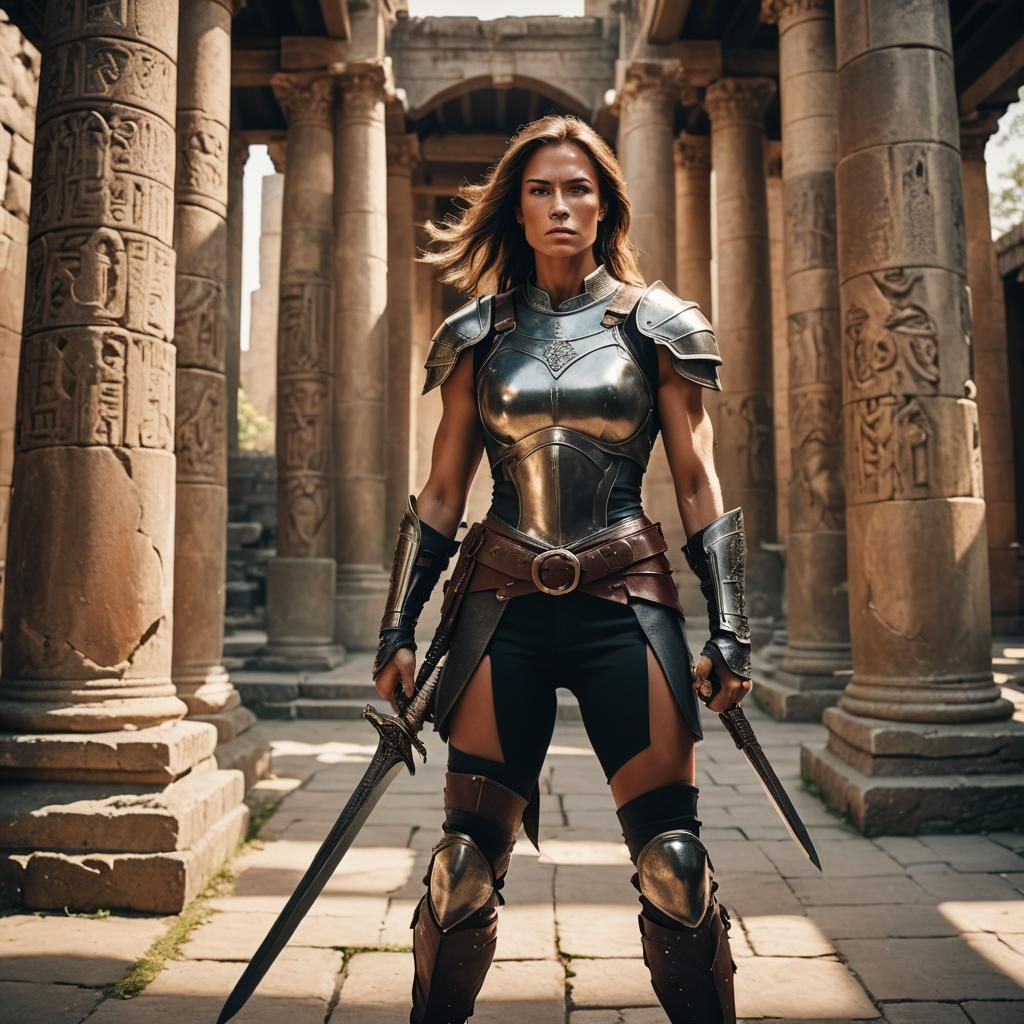 Ripped Warrior Woman Bodybuilder in Armor