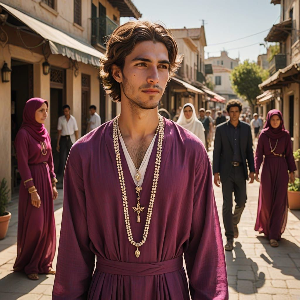 Young Man in Elegant Attire, Surrounded by Warmth and Love