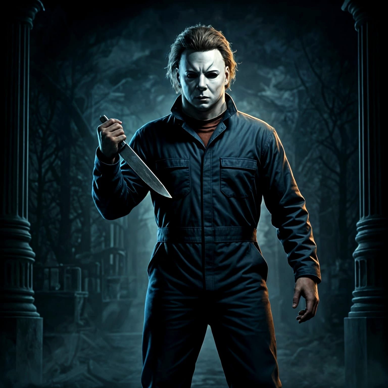 Michael Myers in Photorealistic 1970s Horror Scene