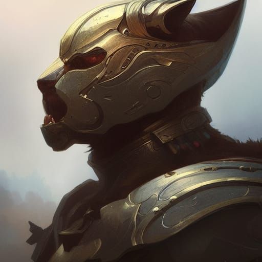 Armored Cat Warrior Portrait in Fantasy Style