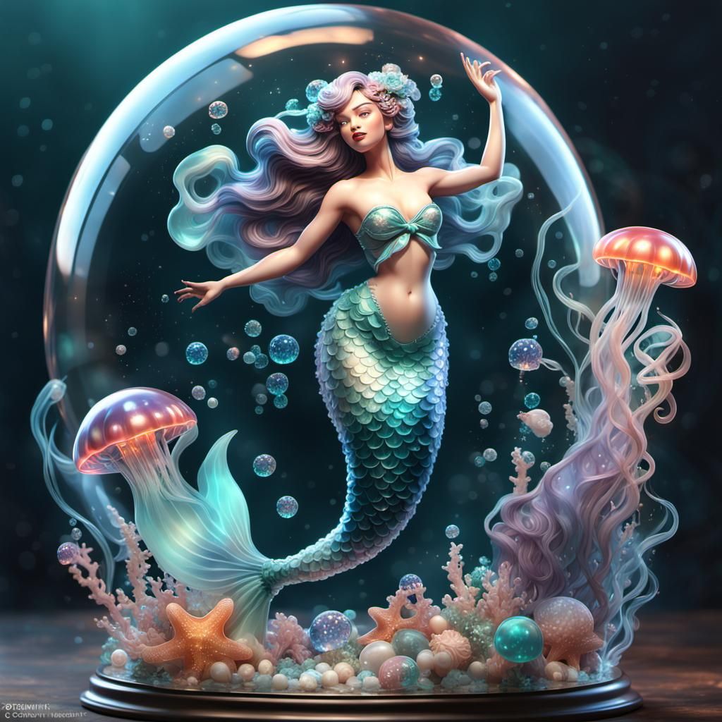 Jelly Sculpture of Mermaid and Jellyfish in Pastel Colors