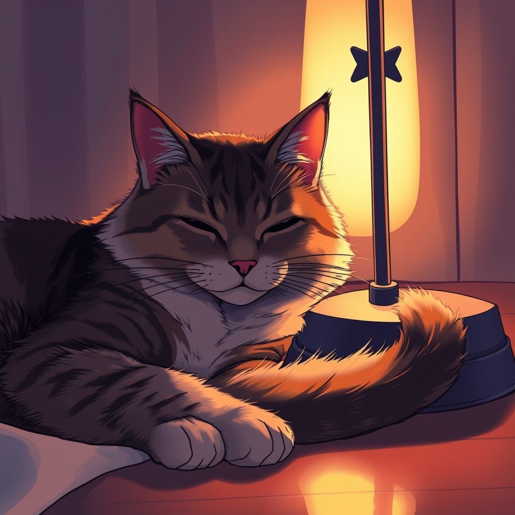 Whimsical Cat in Warm, Soft Light