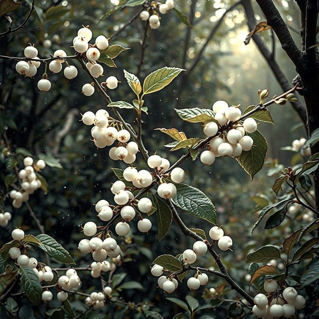 Moonlit Moonberries in Overgrown Forest Bush