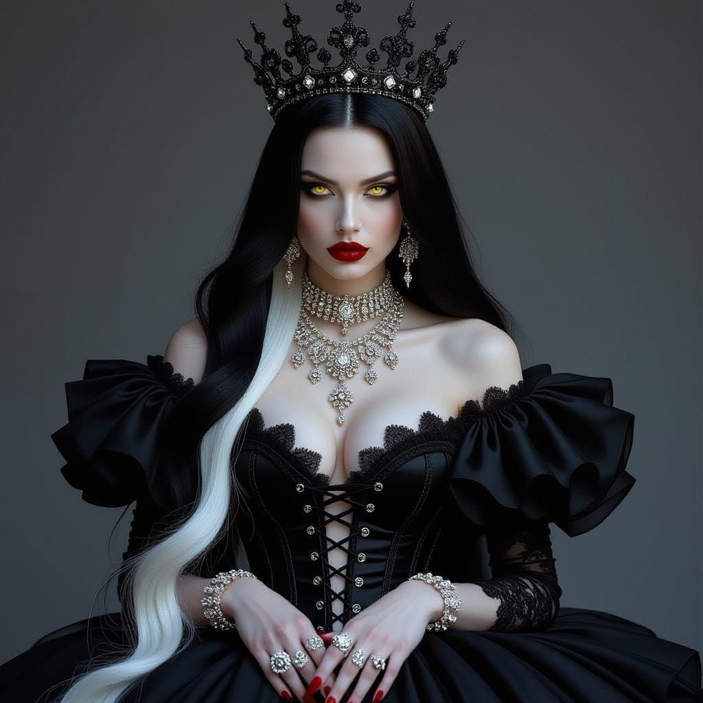 Gothic Woman with Black and White Hair