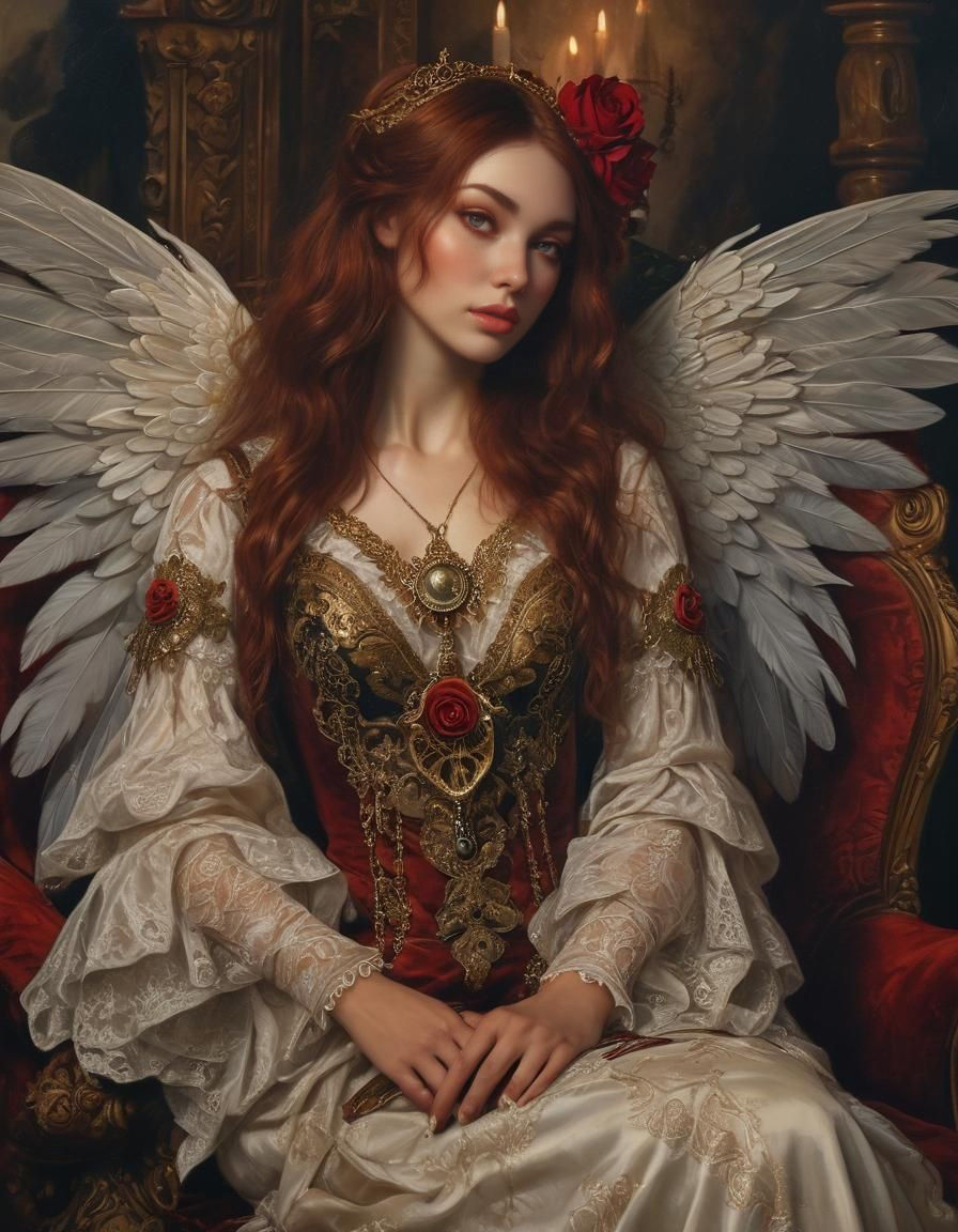 Steampunk Angel Woman in Opulent Medieval Castle