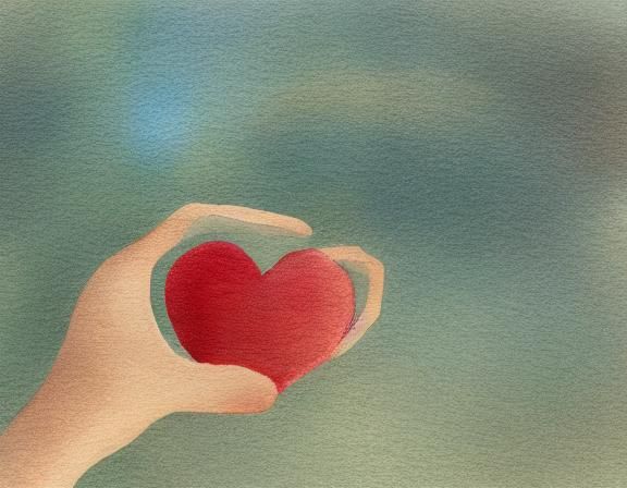 Gentle Hand Holding Glowing Heart in Watercolor Style