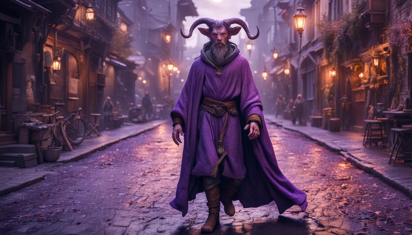 Wizard Satyr in Starry Cloak, Detailed Fantasy Art