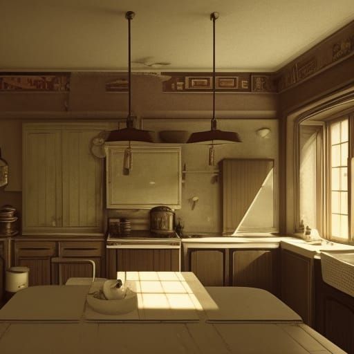 1940s Kitchen Interior in Hyperdetailed Concept Art