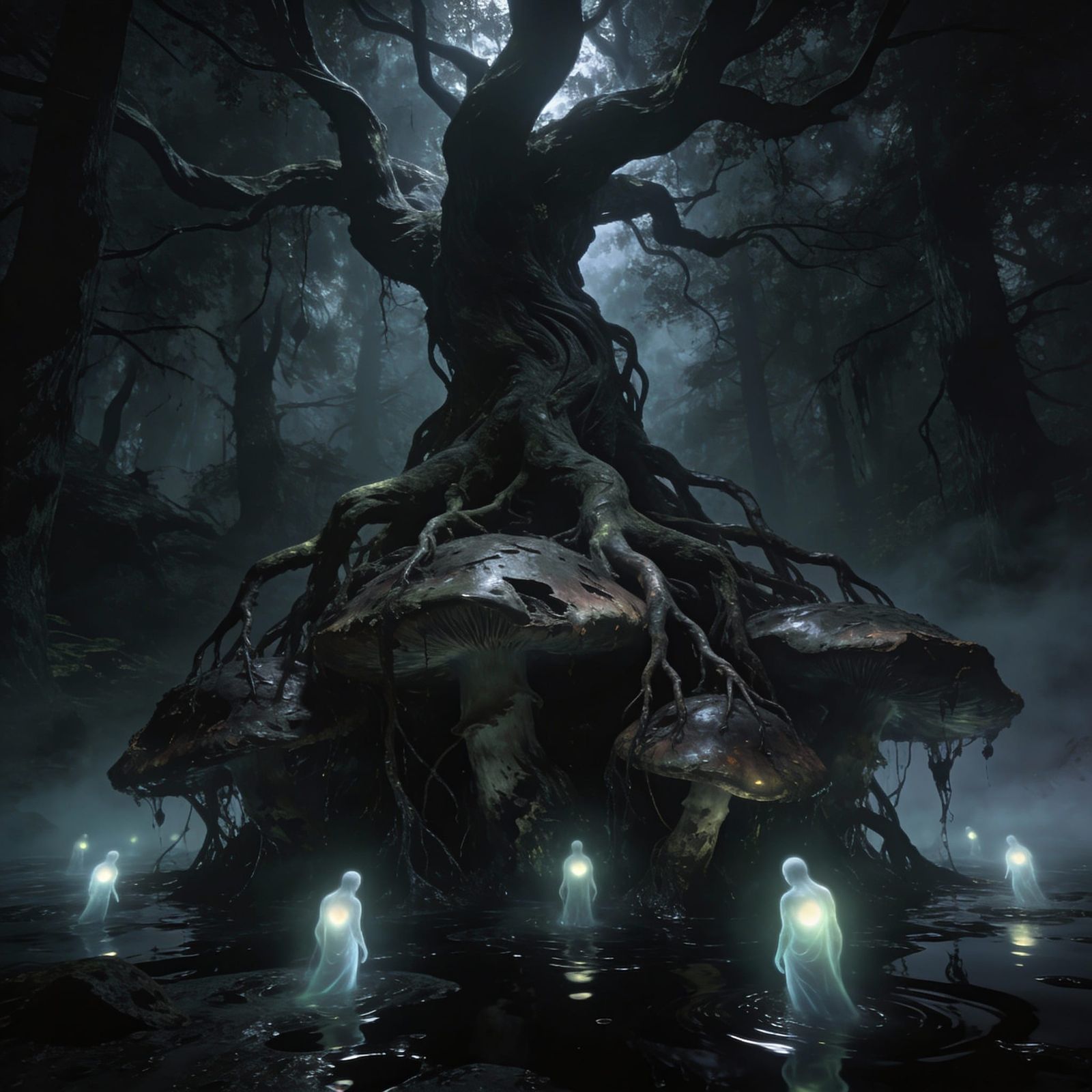 Eerie Tree of Life Roots Erupt in Dark Fantasy Art