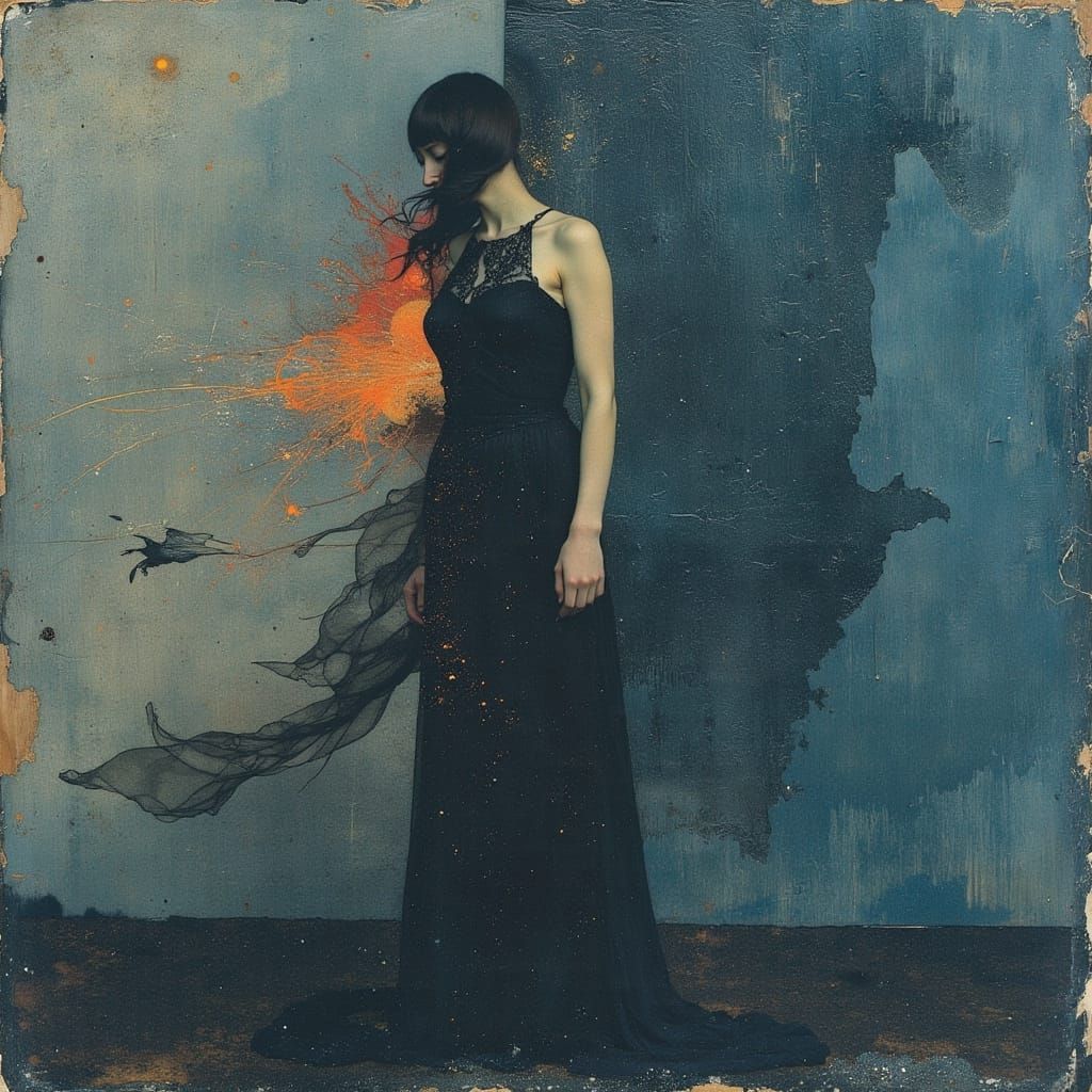 Art Nouveau Portrait with Fire and Sparks
