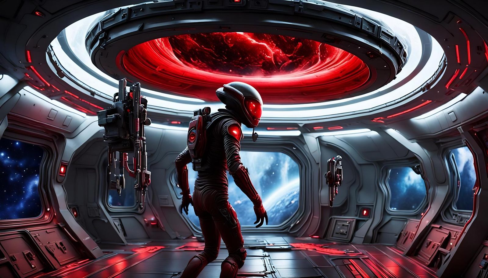 Alien Warrior Returns Through Portal on Spaceship