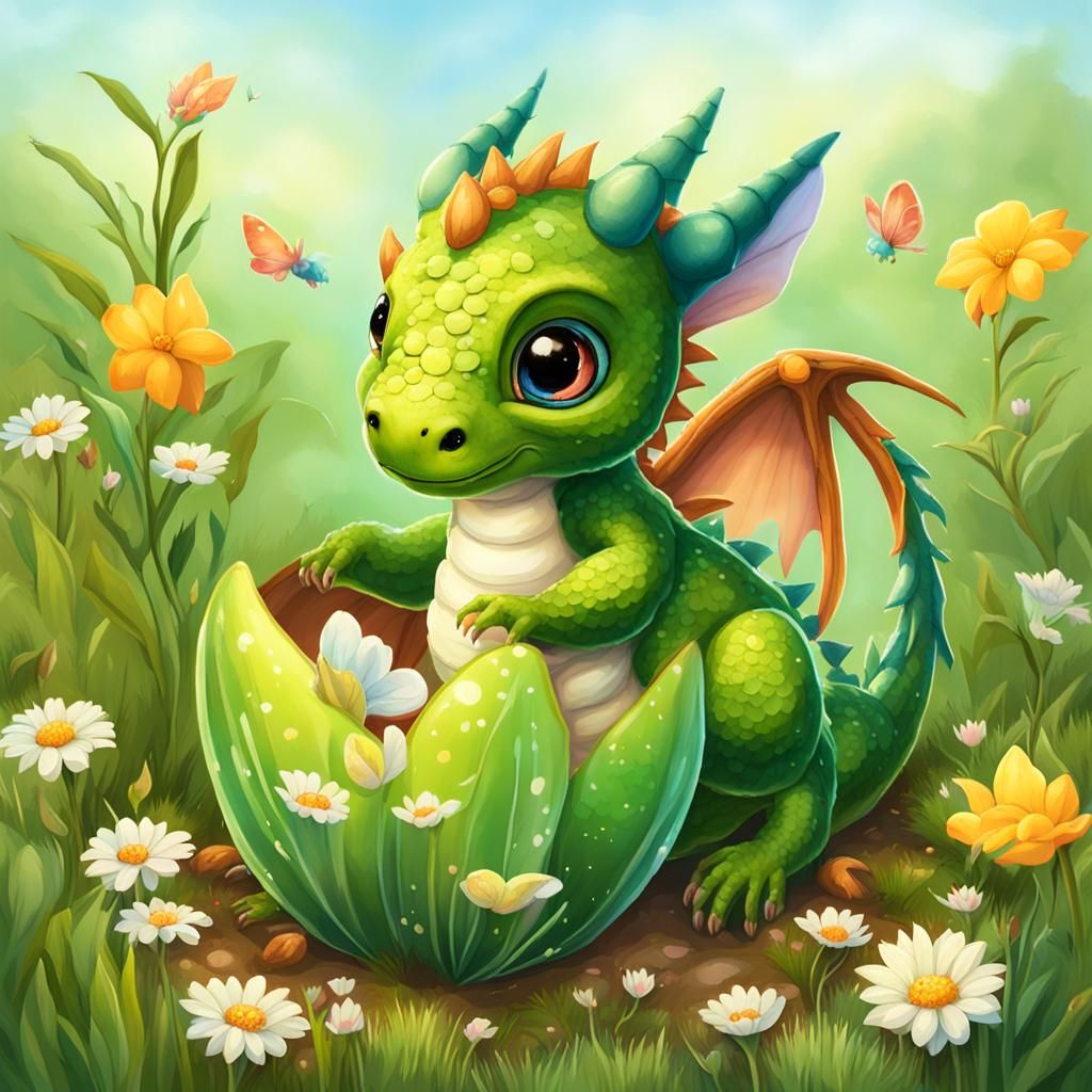 Fairy Dragon Hatching in Sunny Meadow