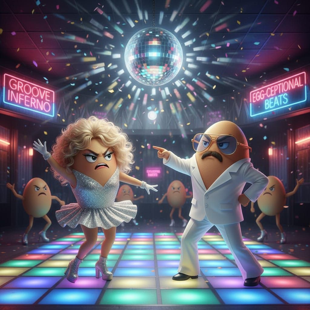 Angry Eggs Dancing at Disco