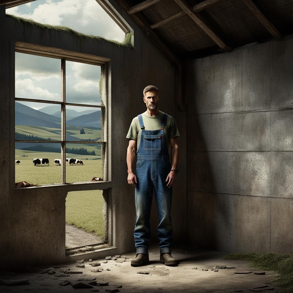 Man in Overalls in God's Own Country Style