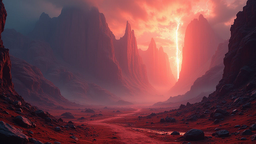 Ethereal Lights on Martian Mountains: A Sci-Fi Matte Paintin...