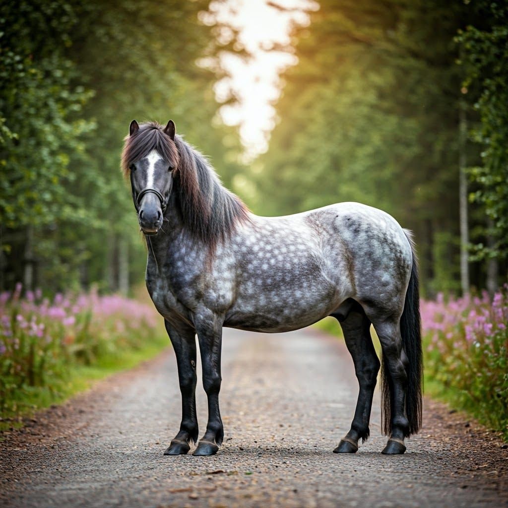 Icelandic Stallion with Blue Dun Coat in Sunny Forest