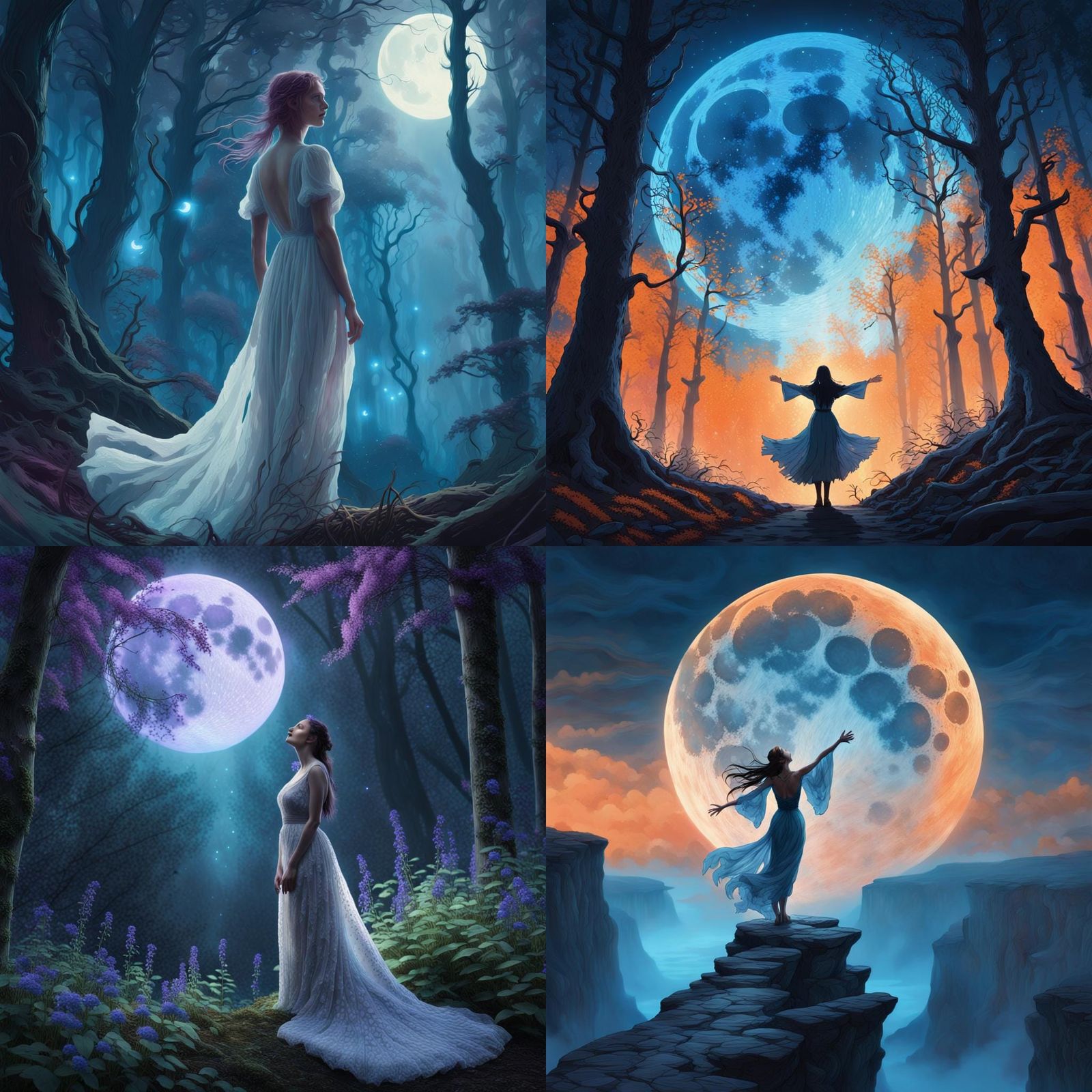 Detailed Matte Painting of a Blue Moon Fantasy