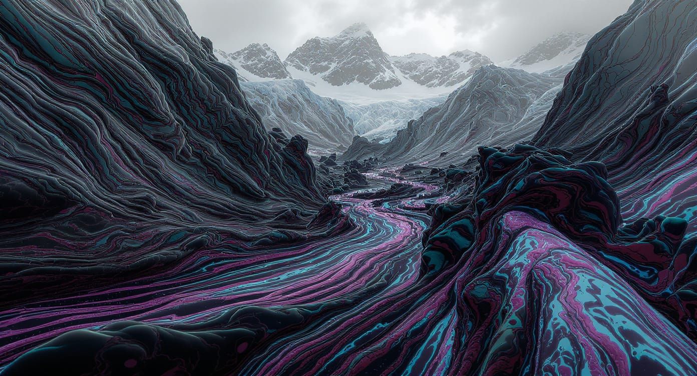 Psychedelic Bacteria Glacier in Abstract Surrealism