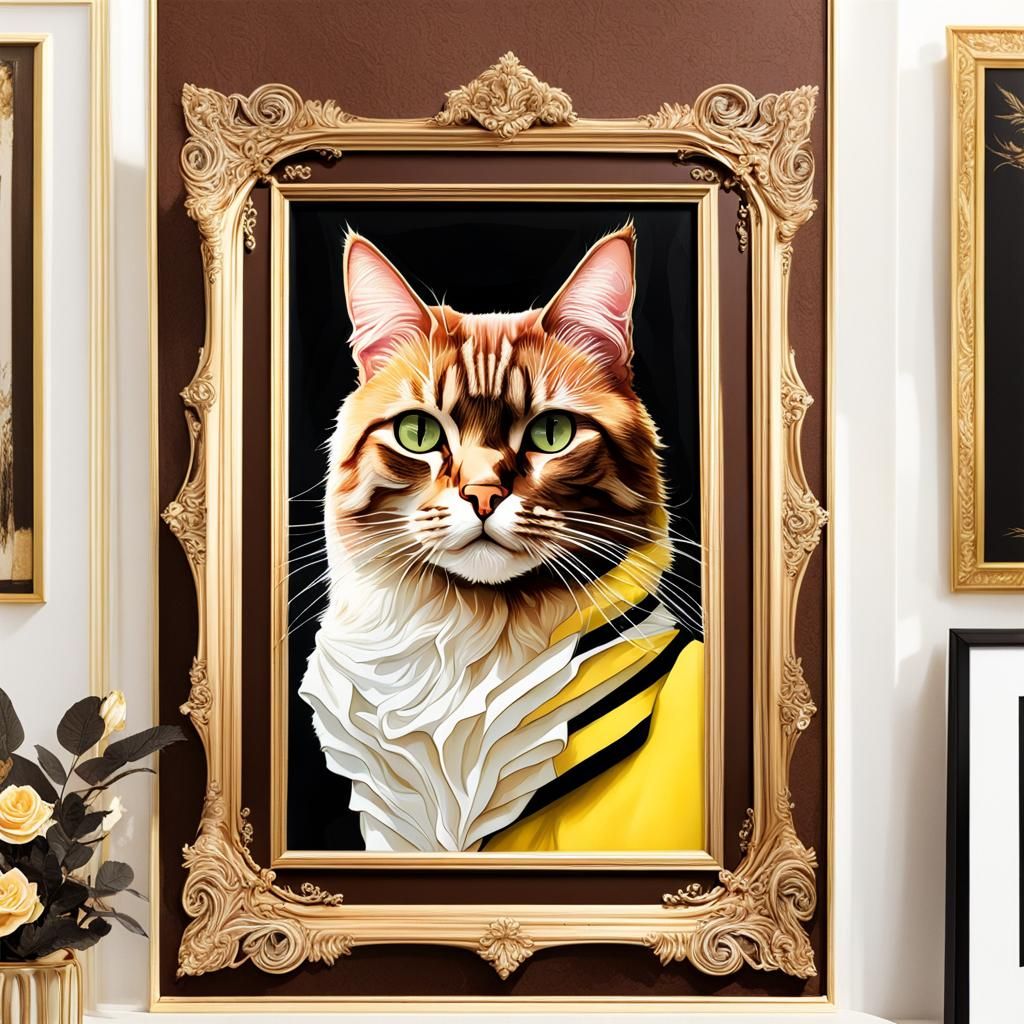 Rose Cat in Frame: Rackham Illustration Style