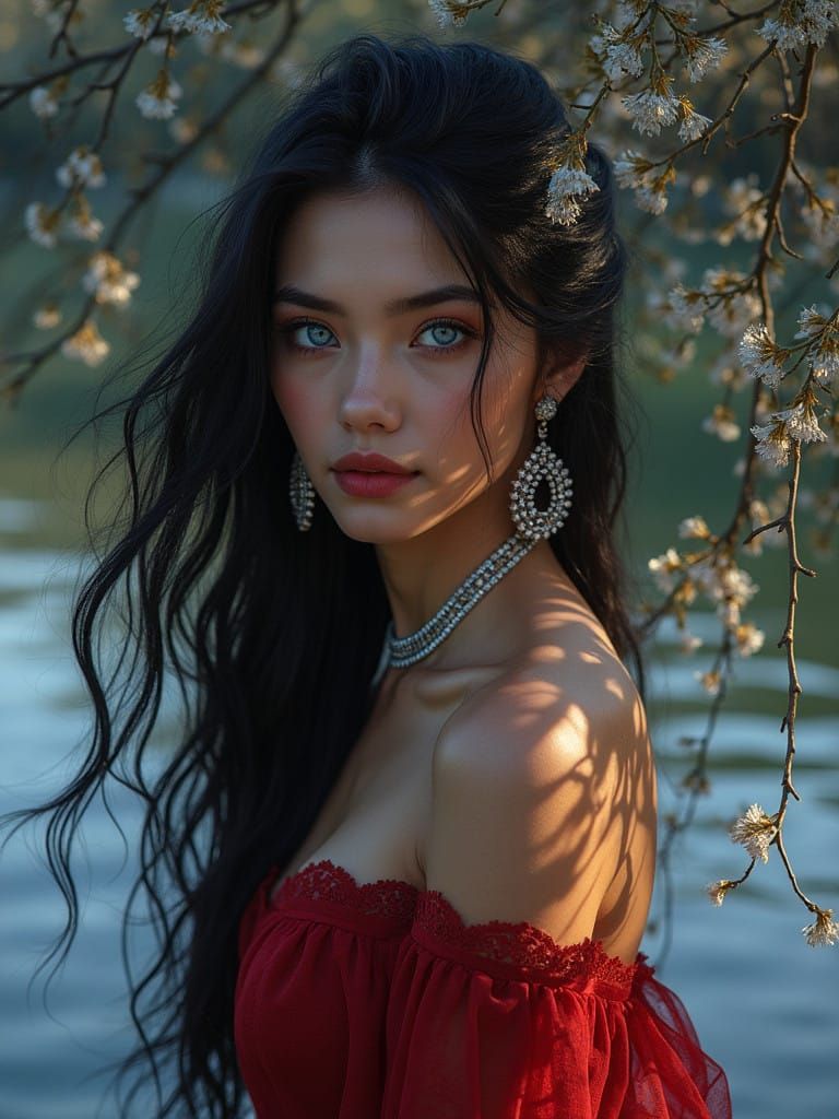 Hyperrealistic Goddess Emerges from Sunset Waters