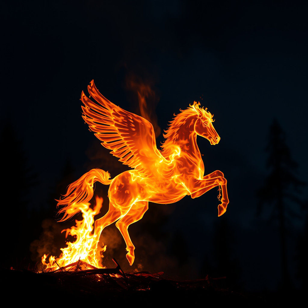 Pegasus Shaped Fire in North Woods