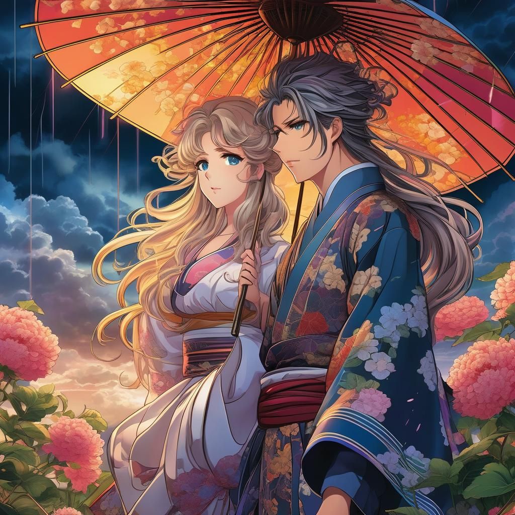 Summer Thunderstorm in Anime Manga Style