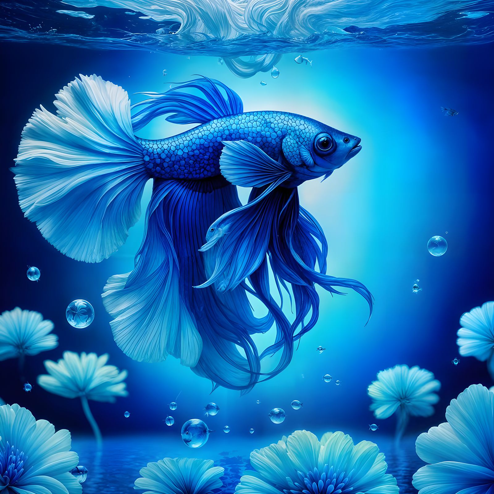 Monochromatic Blue Betta Fish