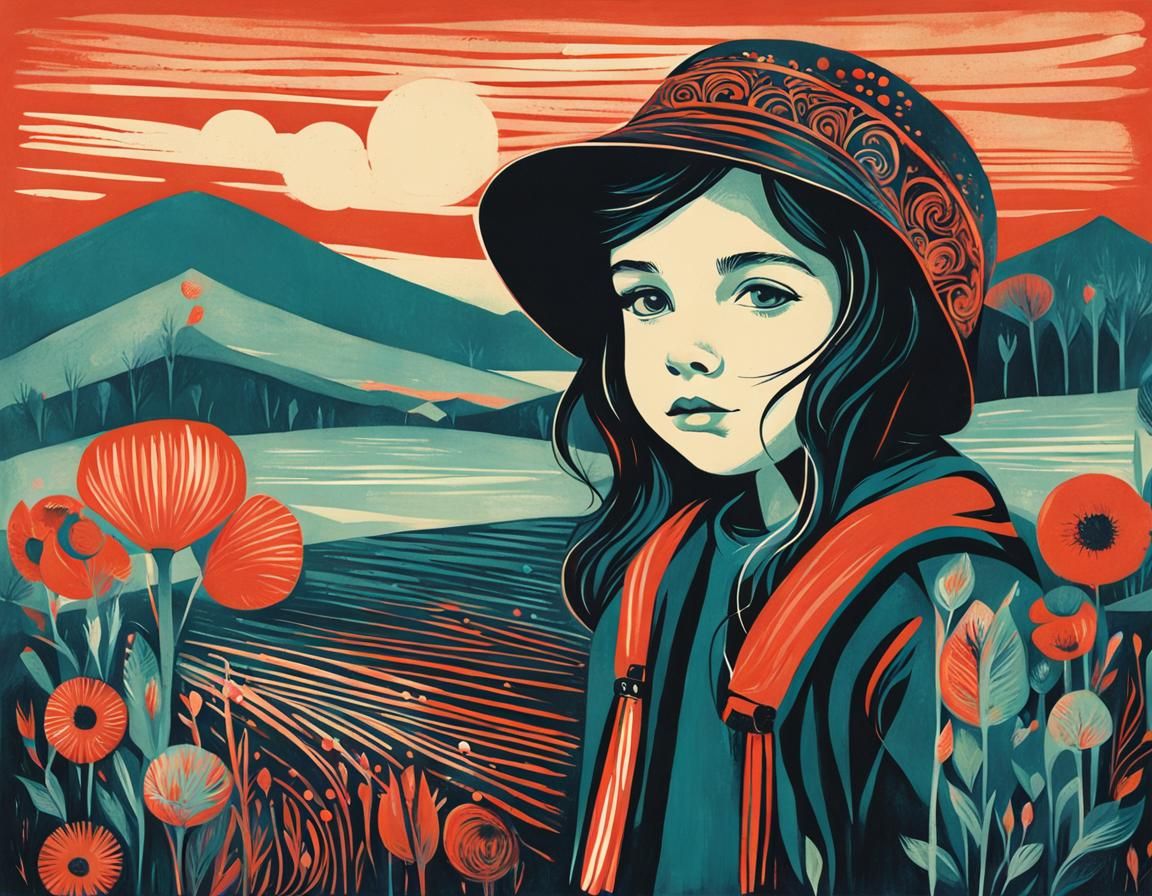 Monotype Print of a Cute Girl