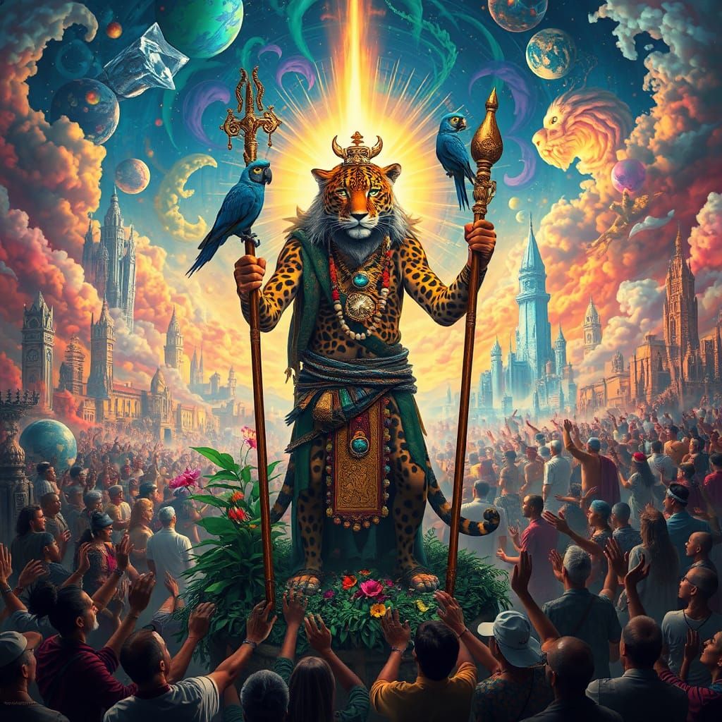 Leopard Shaman in City of Light: Surreal Dreamscape