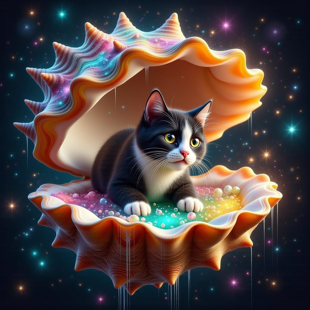 Glowing Seashell in Starry Space