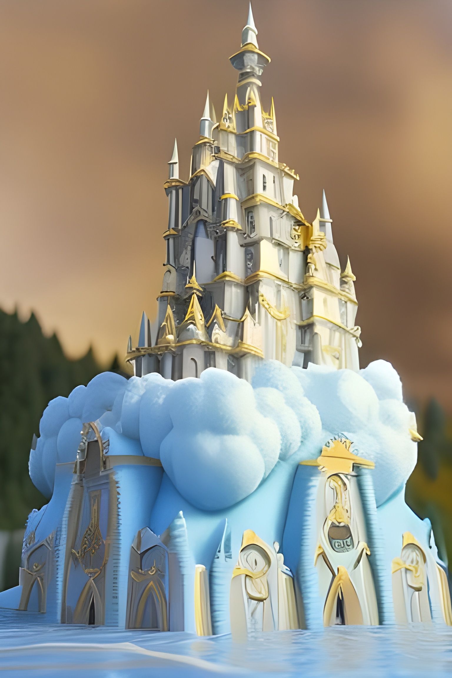 Gothic Sky Castle Cake in a Waterfall Paradise